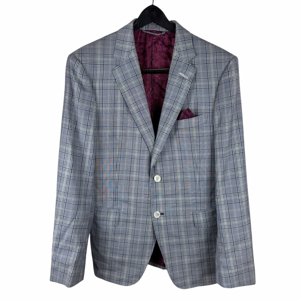 Mens Loro Piana Superfine Wool Blue Checkered Sport Blazer Suit Jacket Size 42R